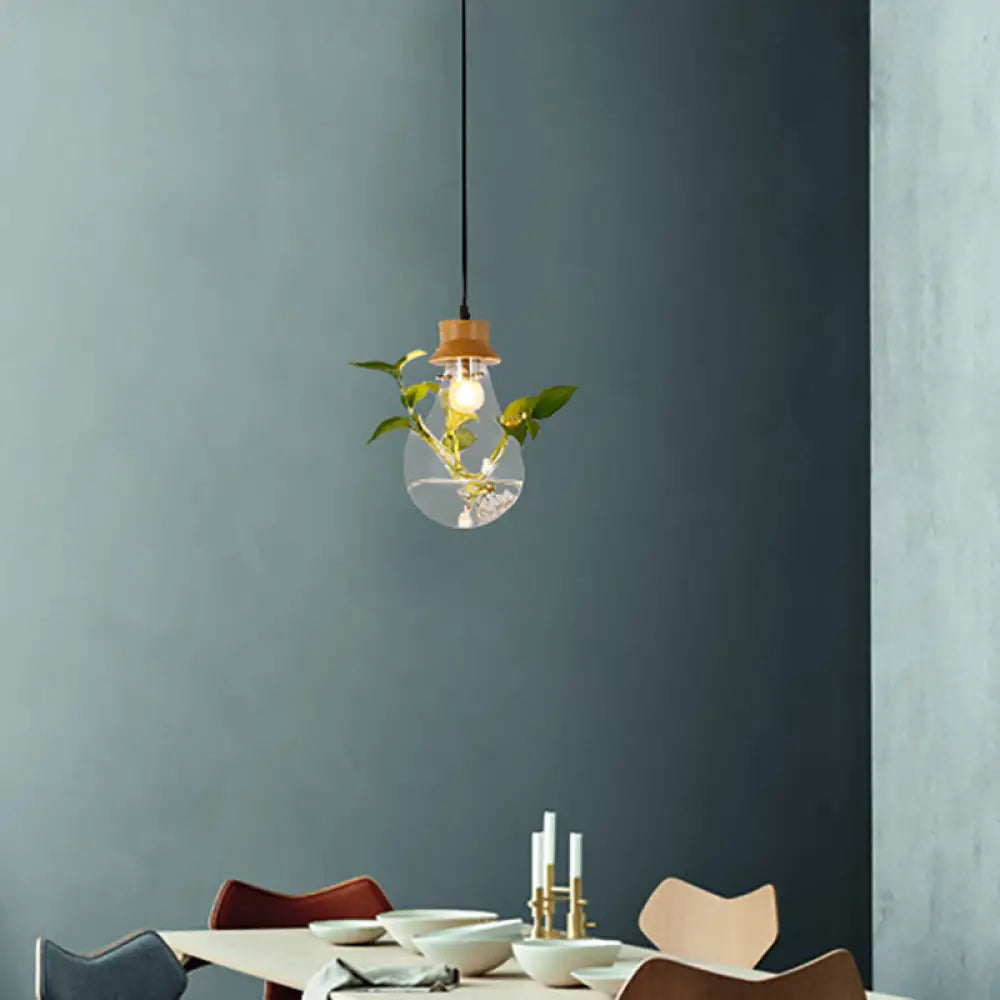 DecorBites™ Industrial Clear Glass Dining Room Pendant Light Kit with Exposed Bulb and Wood Cap