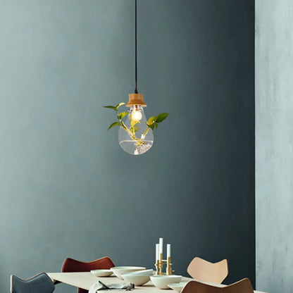 DecorBites™ Industrial Clear Glass Dining Room Pendant Light Kit with Exposed Bulb and Wood Cap