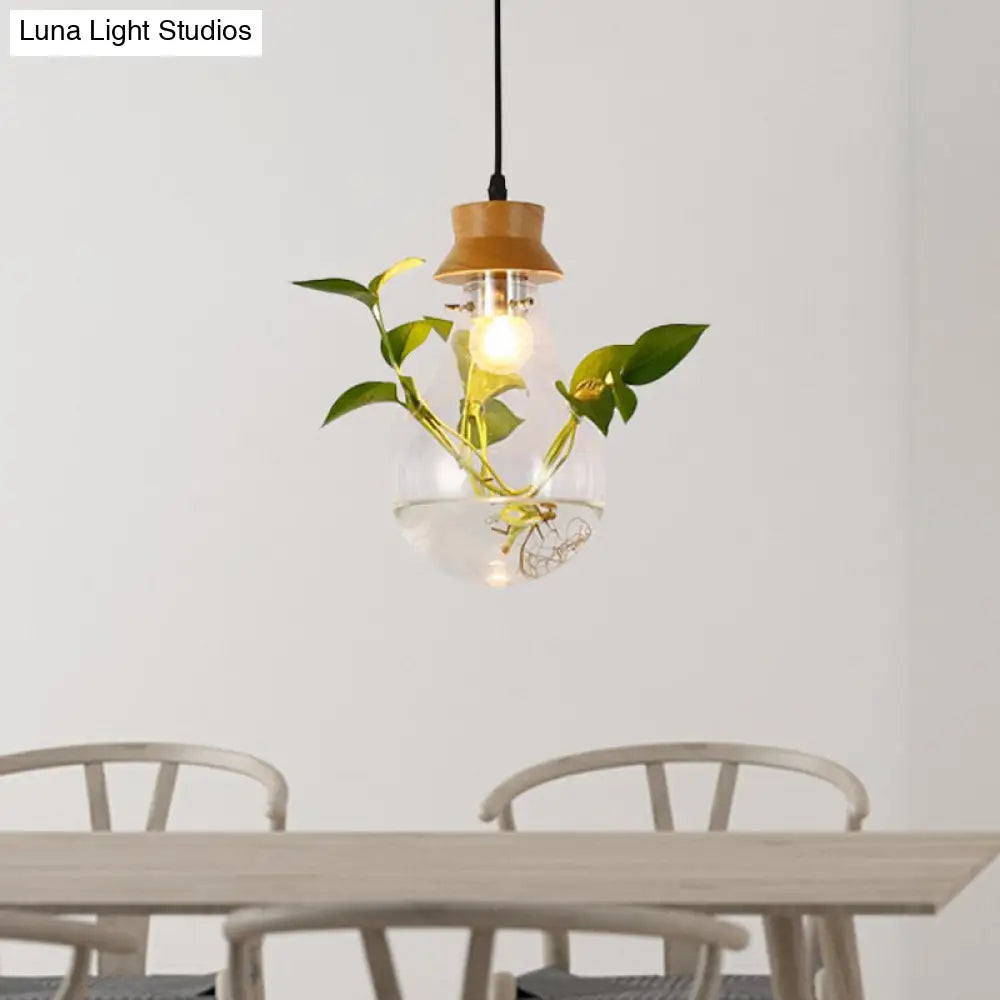 DecorBites™ Industrial Clear Glass Dining Room Pendant Light Kit with Exposed Bulb and Wood Cap