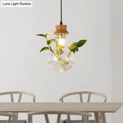 DecorBites™ Industrial Clear Glass Dining Room Pendant Light Kit with Exposed Bulb and Wood Cap