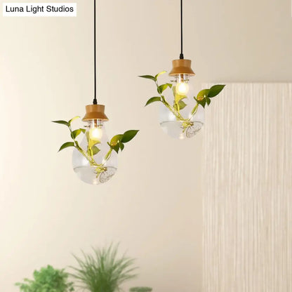 DecorBites™ Industrial Clear Glass Dining Room Pendant Light Kit with Exposed Bulb and Wood Cap