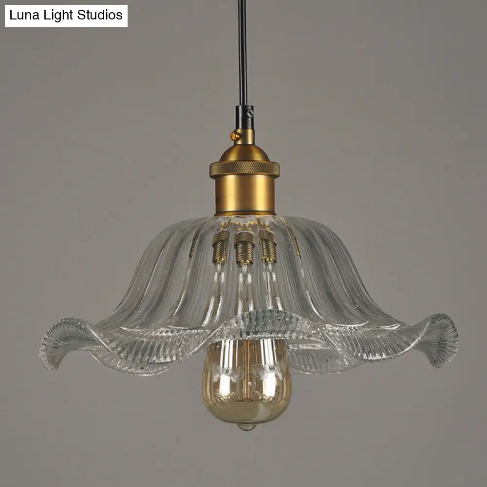 Industrial Clear Glass Flower Pendant Light Fixture for Dining Room - 1 Bulb Suspension Lamp