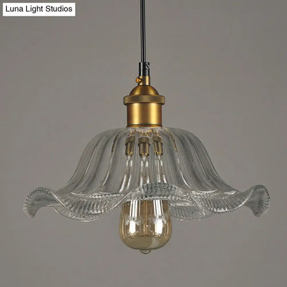 Industrial Clear Glass Flower Pendant Light Fixture for Dining Room - 1 Bulb Suspension Lamp