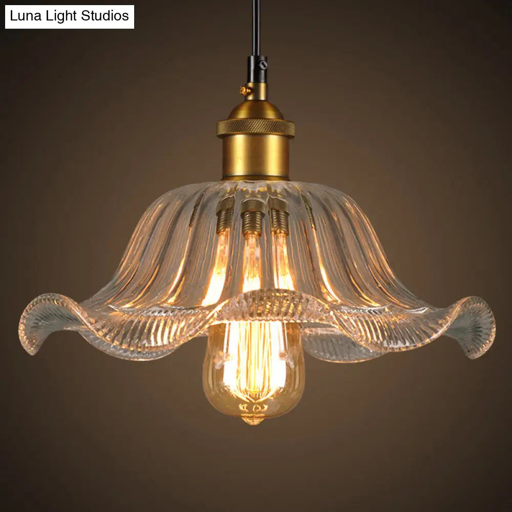 Industrial Clear Glass Flower Pendant Light Fixture for Dining Room - 1 Bulb Suspension Lamp