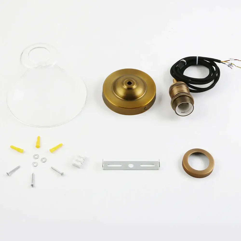 Brass-finished pendant light with clear glass funnel flared dome and black cord by decorbites clear glass for kitchen decor