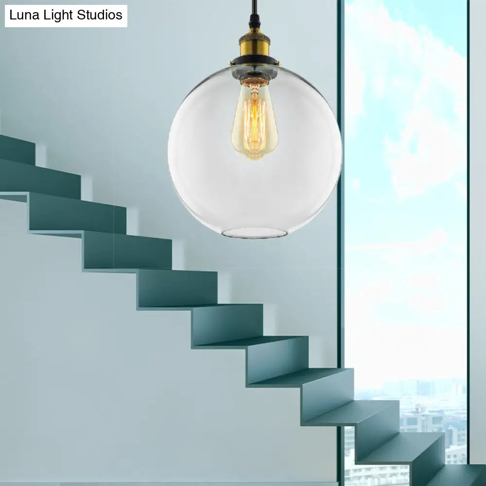 Industrial Clear Glass Globe Pendant Light Kit with Antique Brass Finish & Plug-On Design