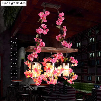 DecorBites™ Industrial Clear Glass Hanging Lantern with 3 Cylindrical Heads - Restaurant Island Light with Artistic Plant Deco