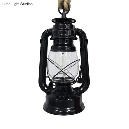 Industrial Clear Glass Pendant Ceiling Light for Coffee Shop - Black/Bronze/Antique Brass Finish