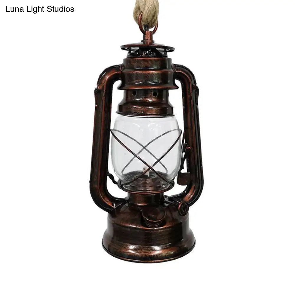 Industrial Clear Glass Pendant Ceiling Light for Coffee Shop - Black/Bronze/Antique Brass Finish