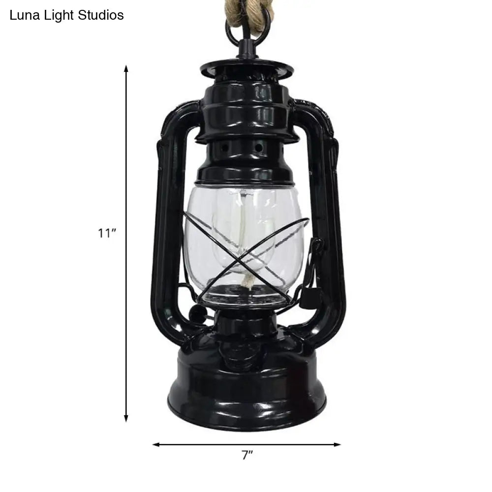 Industrial Clear Glass Pendant Ceiling Light for Coffee Shop - Black/Bronze/Antique Brass Finish