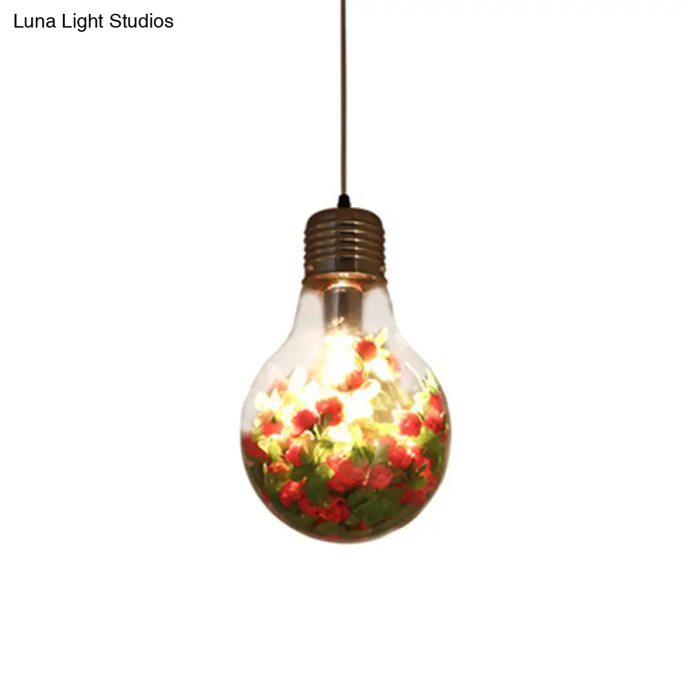 Industrial Clear Glass Pendant Light – 1-Light Flower Suspension Lamp, 6"/8.5"/12" Width