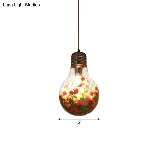 Industrial Clear Glass Pendant Light – 1-Light Flower Suspension Lamp, 6"/8.5"/12" Width