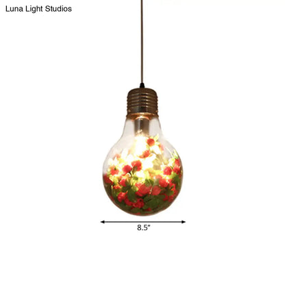 Industrial Clear Glass Pendant Light – 1-Light Flower Suspension Lamp, 6"/8.5"/12" Width