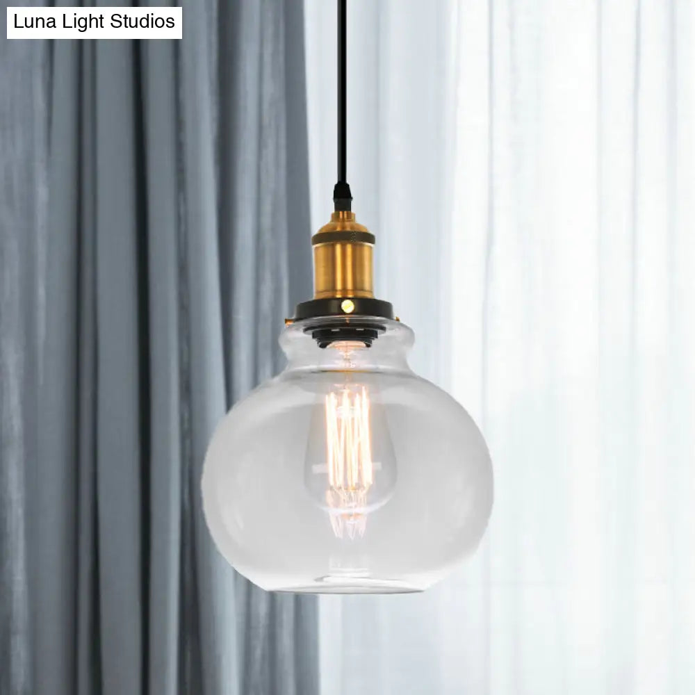 Industrial Clear Glass Pendant Light - Brass Finish, 7.5"/11" Wide