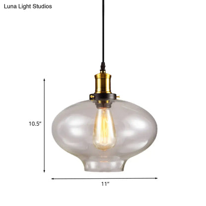 Industrial Clear Glass Pendant Light - Brass Finish, 7.5"/11" Wide