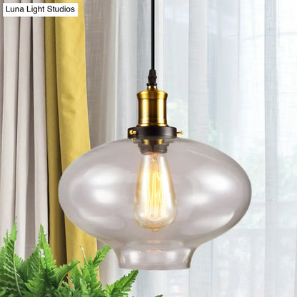 Industrial Clear Glass Pendant Light - Brass Finish, 7.5"/11" Wide