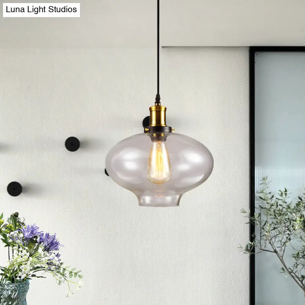 Industrial Clear Glass Pendant Light - Brass Finish, 7.5"/11" Wide