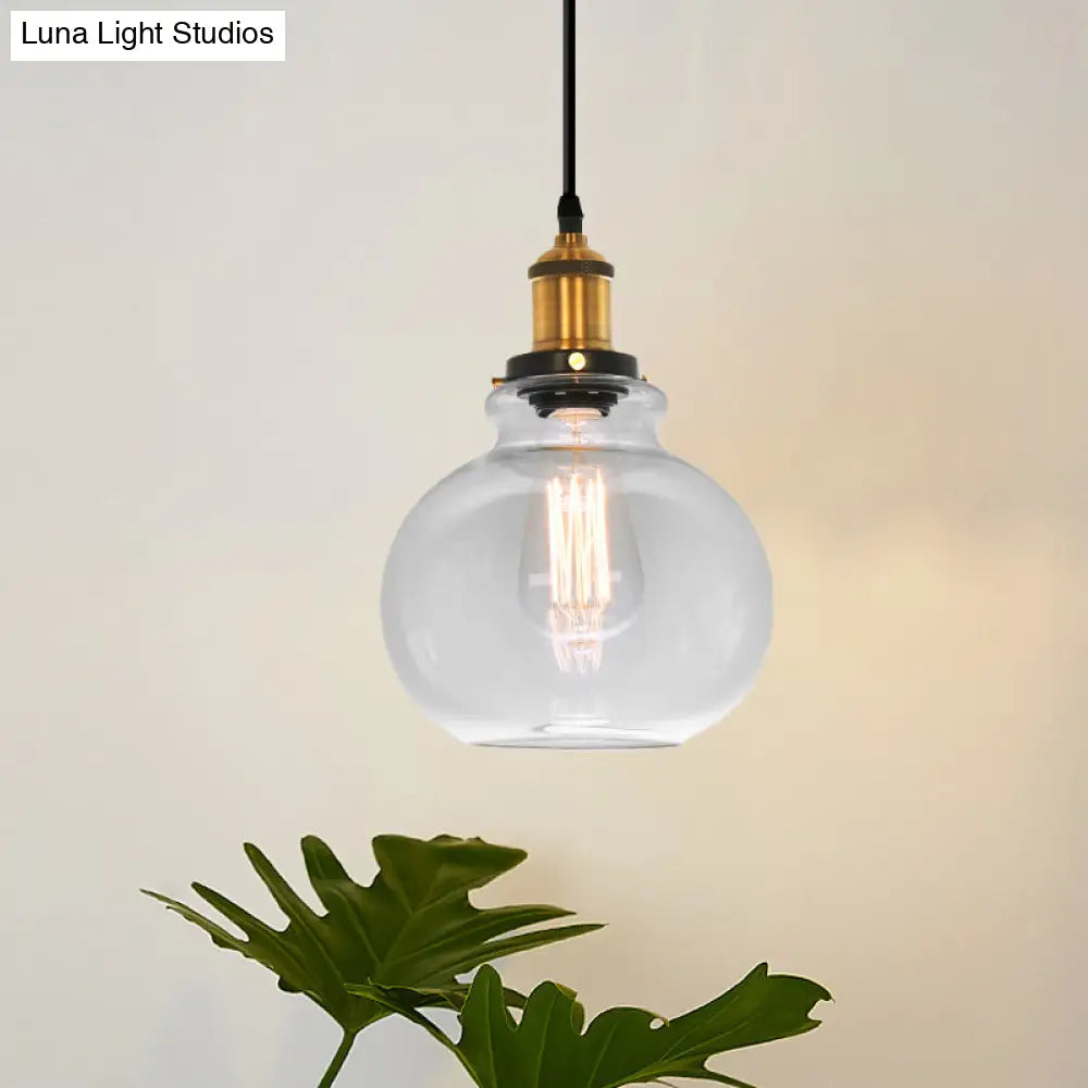 Industrial Clear Glass Pendant Light - Brass Finish, 7.5"/11" Wide