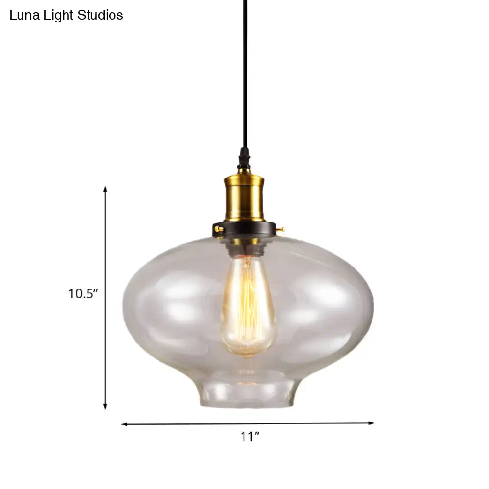 Industrial Clear Glass Pendant Light - Brass Finish, 7.5"/11" Wide