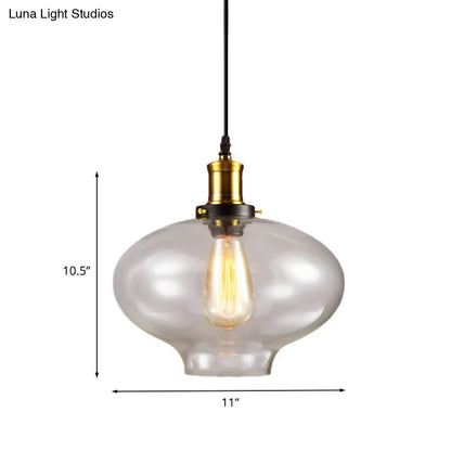 Industrial Clear Glass Pendant Light - Brass Finish, 7.5"/11" Wide