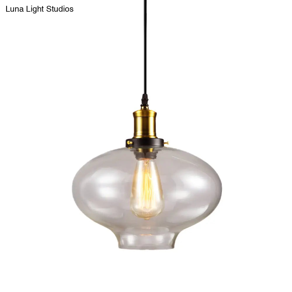 Industrial Clear Glass Pendant Light - Brass Finish, 7.5"/11" Wide