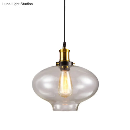 Industrial Clear Glass Pendant Light - Brass Finish, 7.5"/11" Wide