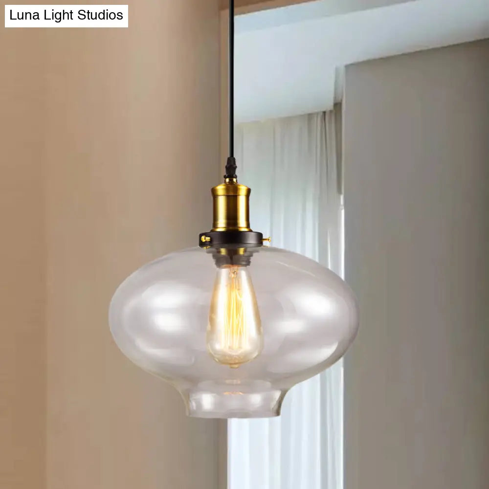 Industrial Clear Glass Pendant Light - Brass Finish, 7.5"/11" Wide