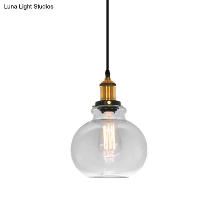 Industrial Clear Glass Pendant Light - Brass Finish, 7.5"/11" Wide