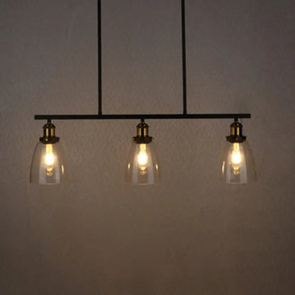 DecorBites™ Industrial Clear Glass Pendant Light - Cone Shade, 2/3 Lights - Black Hanging Lamp Kit for Dining Room Island