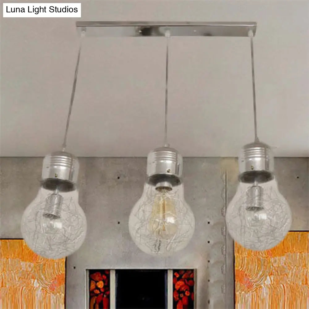 Industrial Clear Glass Pendant Light Fixture with 3 Bulb-Shaped Hanging Lamps