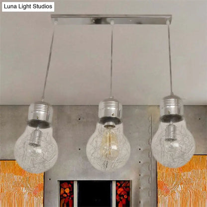 Industrial Clear Glass Pendant Light Fixture with 3 Bulb-Shaped Hanging Lamps