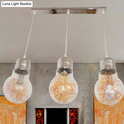 Industrial Clear Glass Pendant Light Fixture with 3 Bulb-Shaped Hanging Lamps