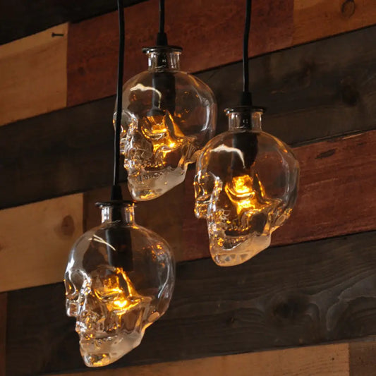 Industrial Clear Glass Pendant Light with Skull Shade Bar - 1 Light, Black Finish