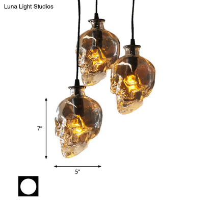 Industrial Clear Glass Pendant Light with Skull Shade Bar - 1 Light, Black Finish