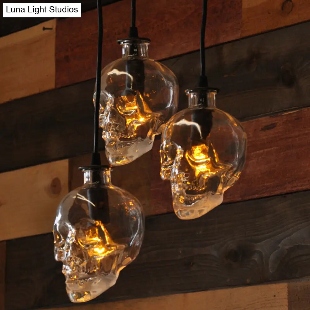 Industrial Clear Glass Pendant Light with Skull Shade Bar - 1 Light, Black Finish