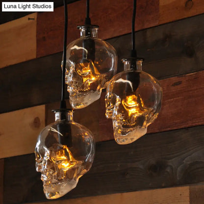 Industrial Clear Glass Pendant Light with Skull Shade Bar - 1 Light, Black Finish