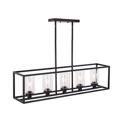 DecorBites™ Industrial Clear Glass Pendant with Cylinder Shade, 3/5 Lights, Dinette Up/Down Island Lamp in Black