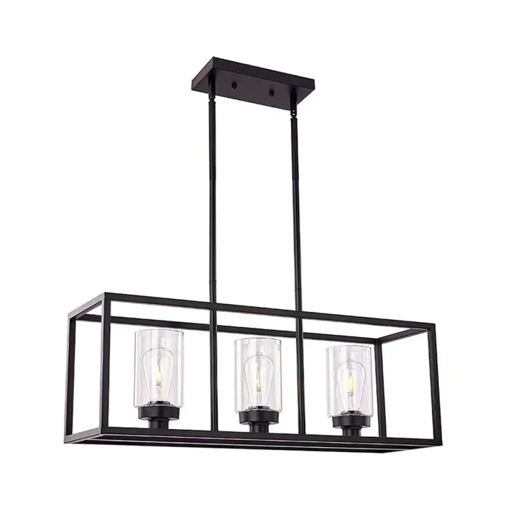 DecorBites™ Industrial Clear Glass Pendant with Cylinder Shade, 3/5 Lights, Dinette Up/Down Island Lamp in Black