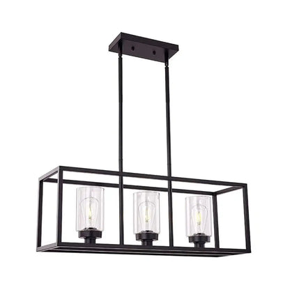 DecorBites™ Industrial Clear Glass Pendant with Cylinder Shade, 3/5 Lights, Dinette Up/Down Island Lamp in Black