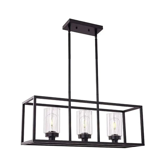 DecorBites™ Industrial Clear Glass Pendant with Cylinder Shade, 3/5 Lights, Dinette Up/Down Island Lamp in Black