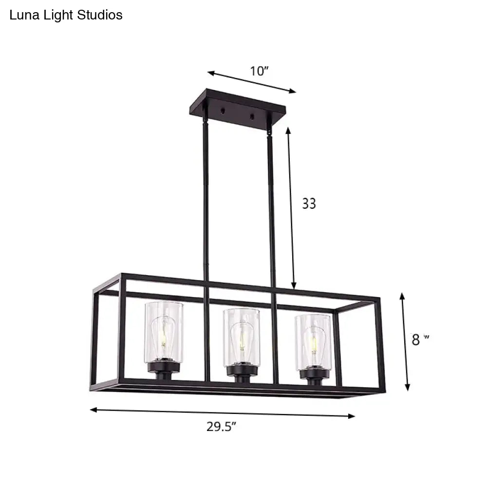 DecorBites™ Industrial Clear Glass Pendant with Cylinder Shade, 3/5 Lights, Dinette Up/Down Island Lamp in Black