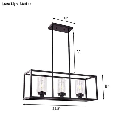 DecorBites™ Industrial Clear Glass Pendant with Cylinder Shade, 3/5 Lights, Dinette Up/Down Island Lamp in Black