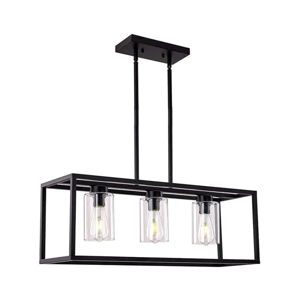 DecorBites™ Industrial Clear Glass Pendant with Cylinder Shade, 3/5 Lights, Dinette Up/Down Island Lamp in Black