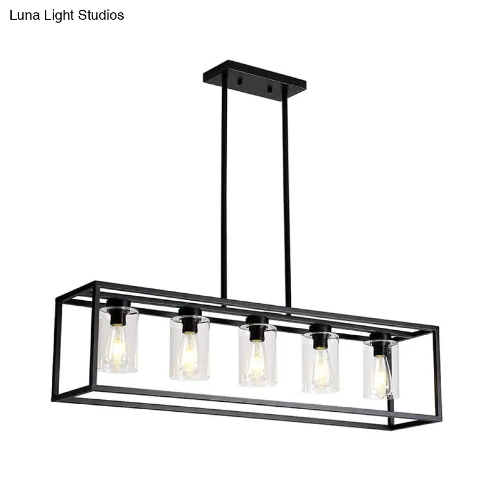 DecorBites™ Industrial Clear Glass Pendant with Cylinder Shade, 3/5 Lights, Dinette Up/Down Island Lamp in Black