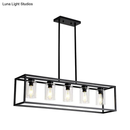 DecorBites™ Industrial Clear Glass Pendant with Cylinder Shade, 3/5 Lights, Dinette Up/Down Island Lamp in Black
