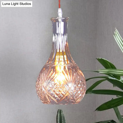 Industrial Clear Glass Suspension Light - Textured Tapered Diamond Design | 1 Bulb Bar Pendant Lamp