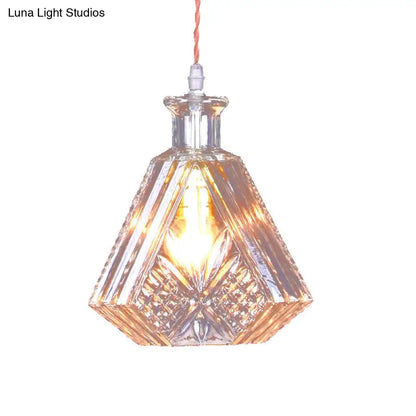 Industrial Clear Glass Suspension Light - Textured Tapered Diamond Design | 1 Bulb Bar Pendant Lamp