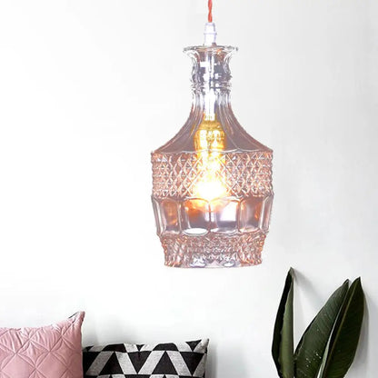 Industrial Clear Glass Suspension Light - Textured Tapered Diamond Design | 1 Bulb Bar Pendant Lamp