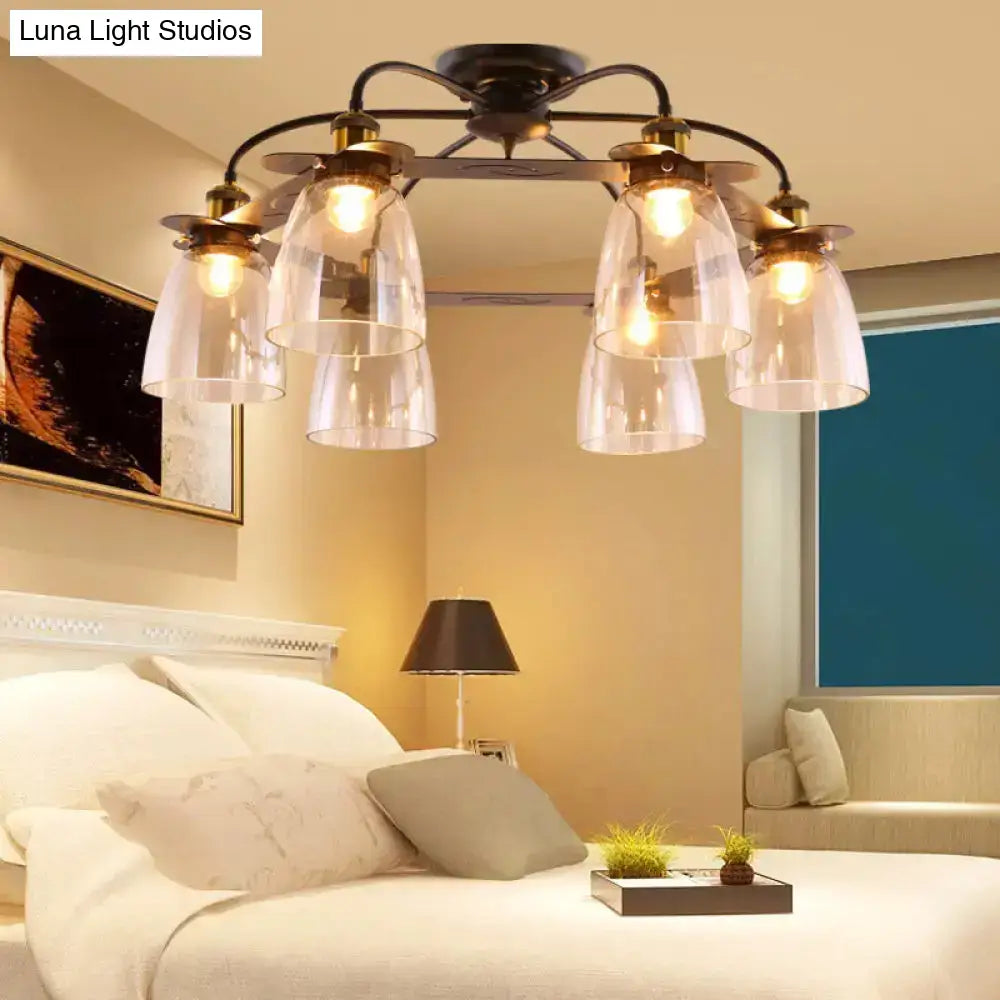 Industrial Cognac Glass Bell Semi Flush Ceiling Lamp (3/5/6 Heads) in Aged Brass - Perfect for Living Room