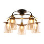 Industrial Cognac Glass Bell Semi Flush Ceiling Lamp (3/5/6 Heads) in Aged Brass - Perfect for Living Room